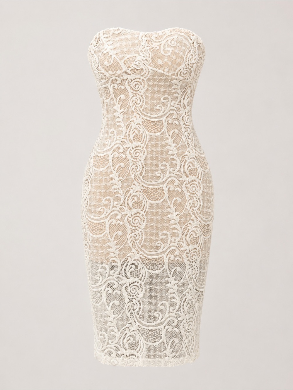 Missguided NWT cream/nude lace overlay strapless dress, size 2